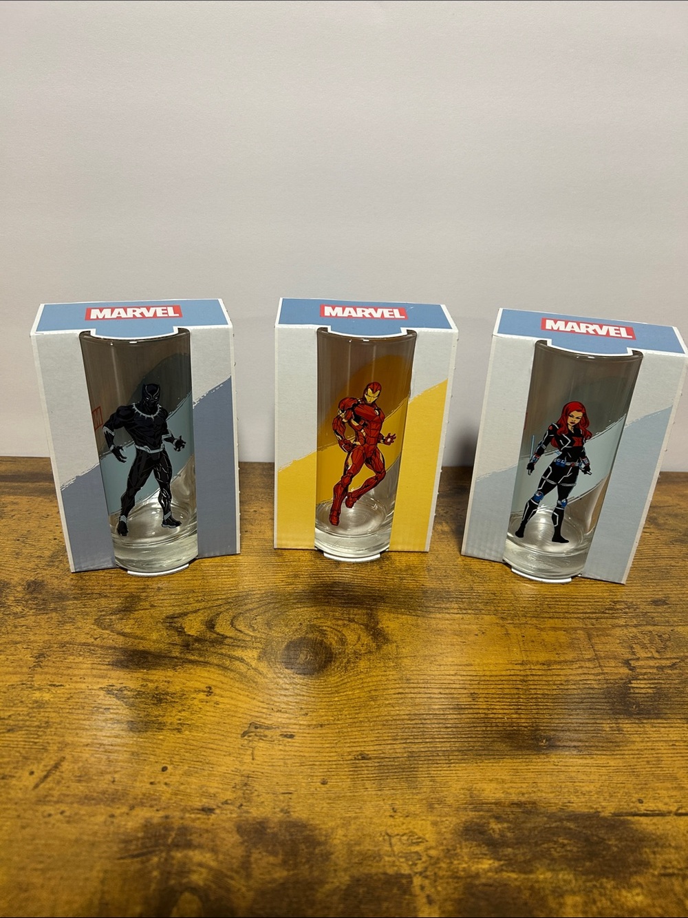 3 marvel collectable glasses